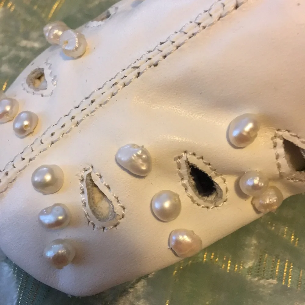 New Princess baby white leather real pearl shoes